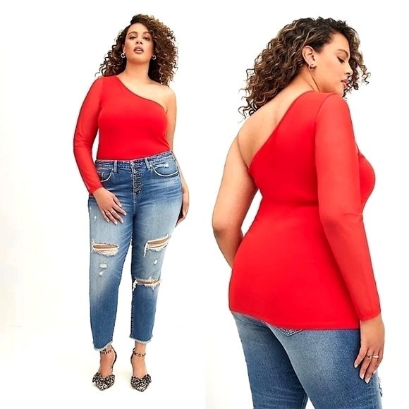 NWT Torrid One Shoulder Mesh Sleeve Top - Picture 1 of 12
